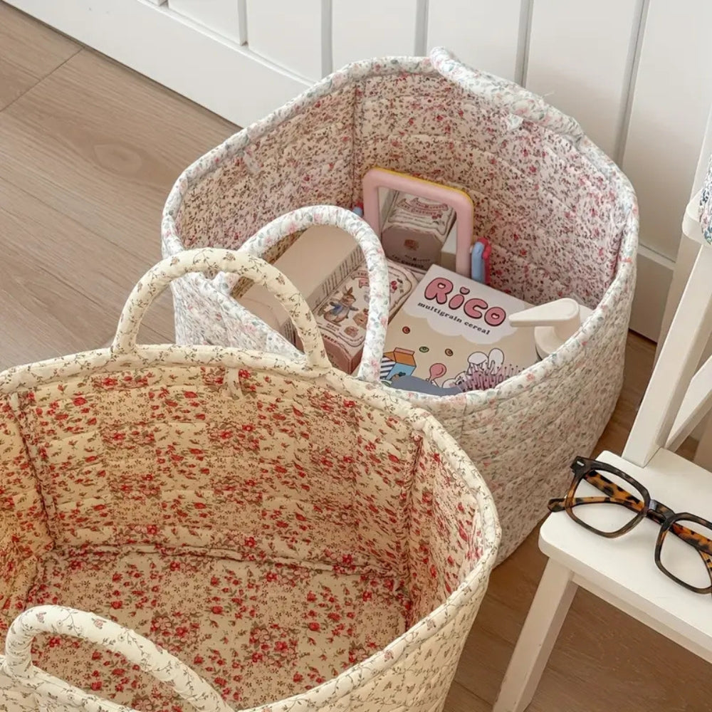 Panier de rangement matelassé fleuri