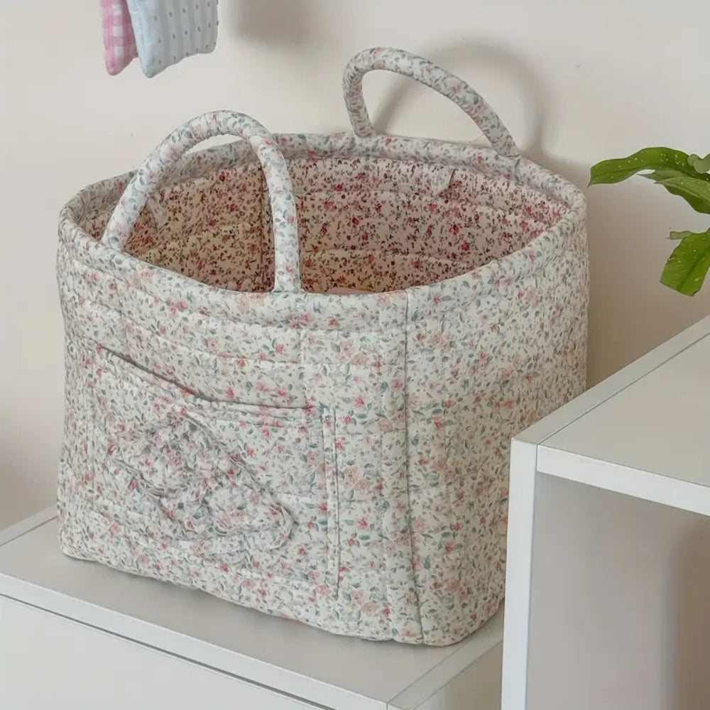 Panier de rangement matelassé fleuri