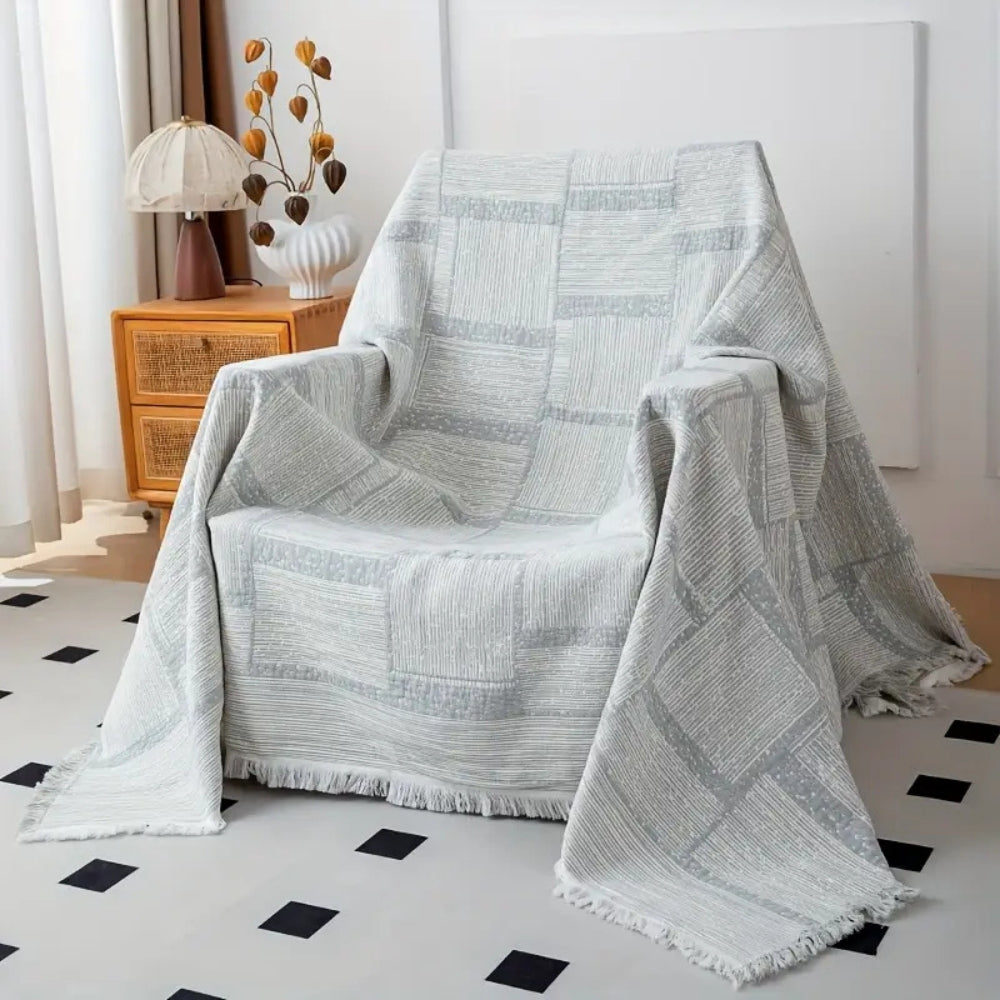 Plaid en coton géométrique tons mêlés