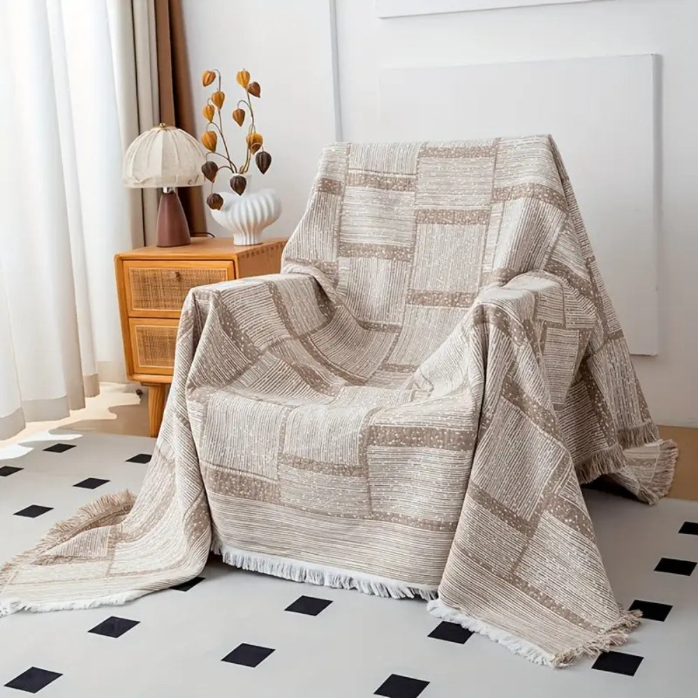 Plaid en coton géométrique tons mêlés