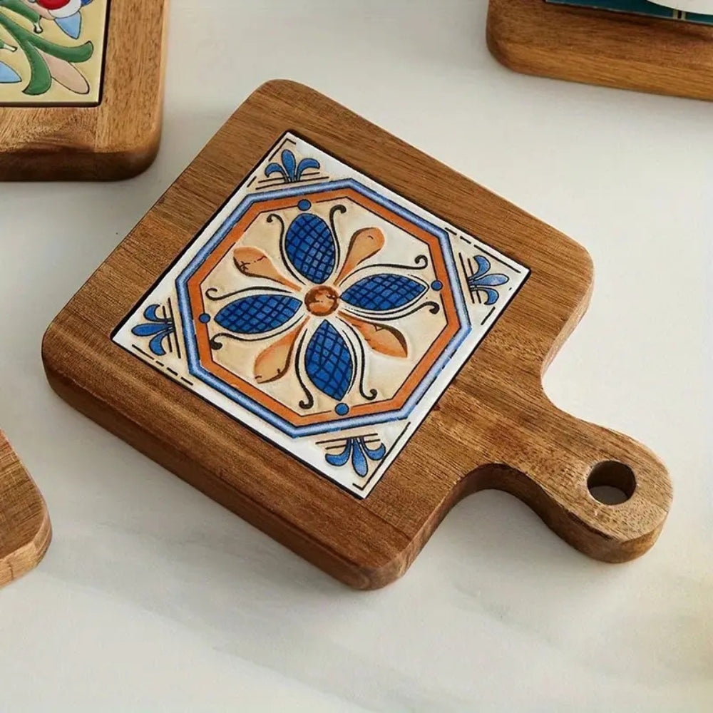 Dessous-de-plat en bois d'ébène motif marocain