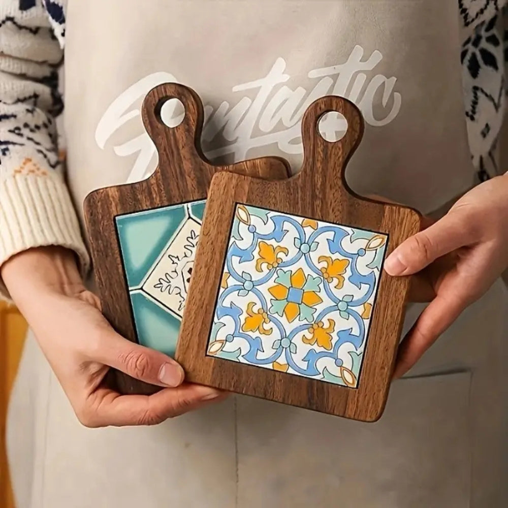 Dessous-de-plat en bois d'ébène motif marocain