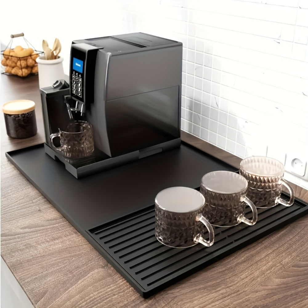 Tapis de bar à café en silicone avec égouttoir – Anthracite Noir