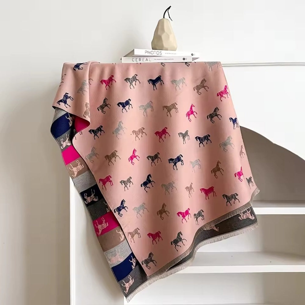 Écharpe-châle motif chevaux