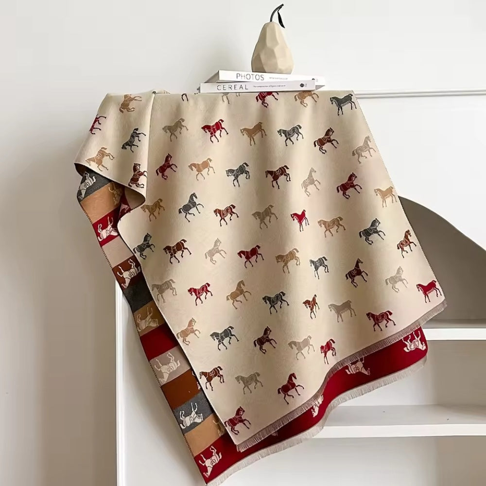 Écharpe-châle motif chevaux