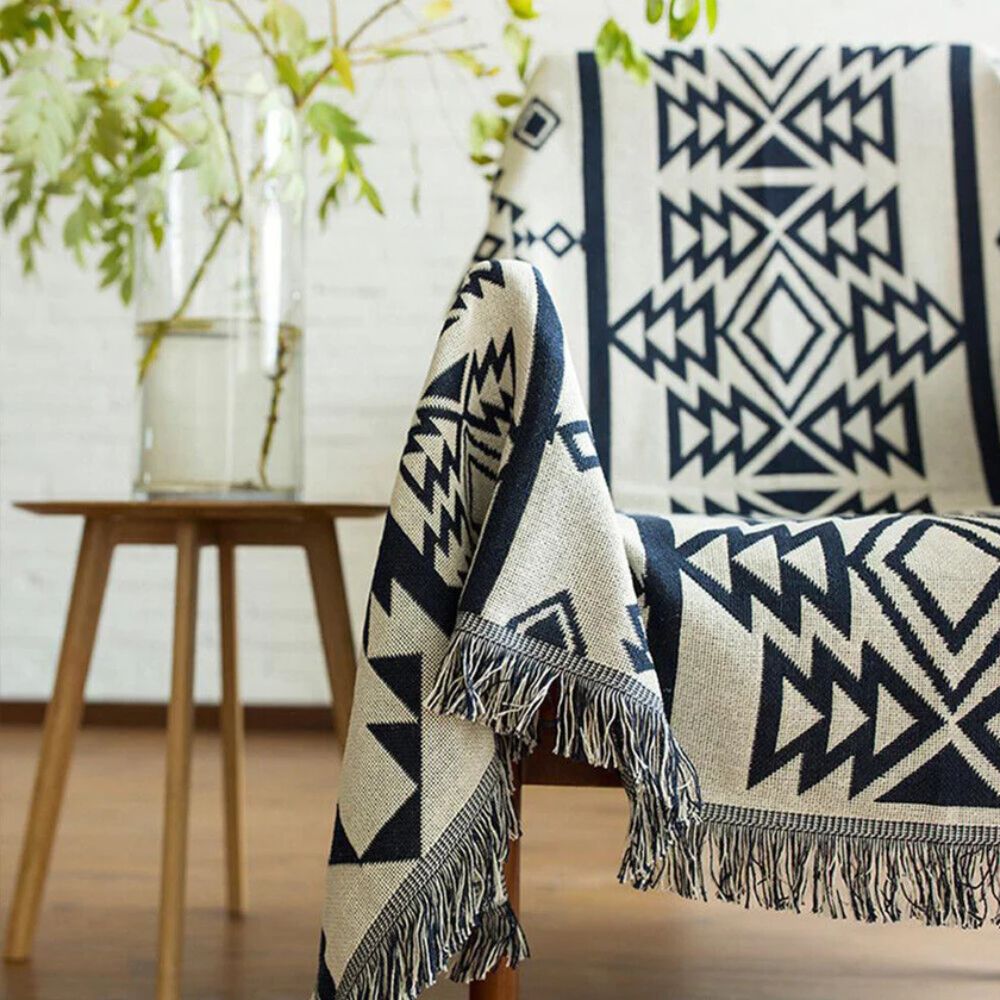 Plaid boho tissé Nomad Weave – Anthracite Maze