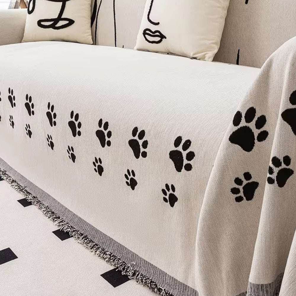 Housse de canapé en chenille pattes de chat