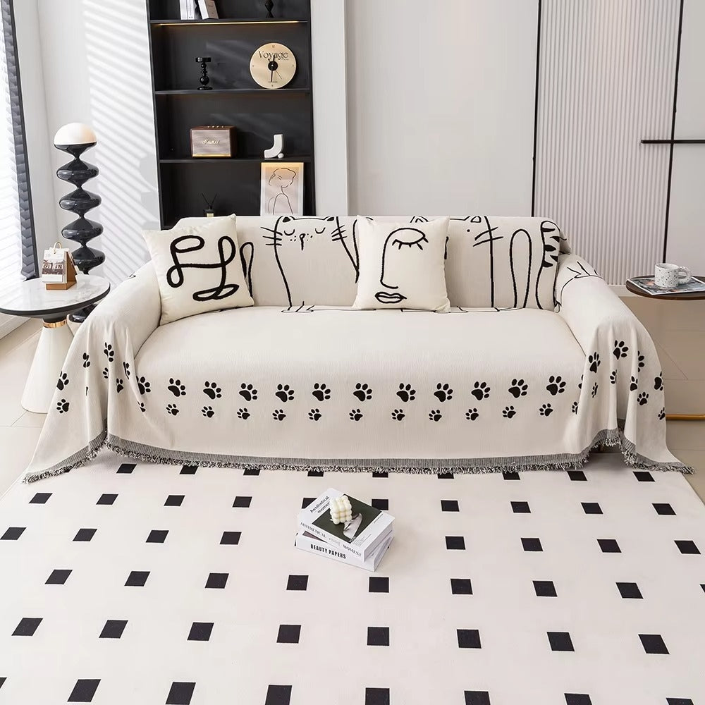 Housse de canapé en chenille pattes de chat – 71"x71"