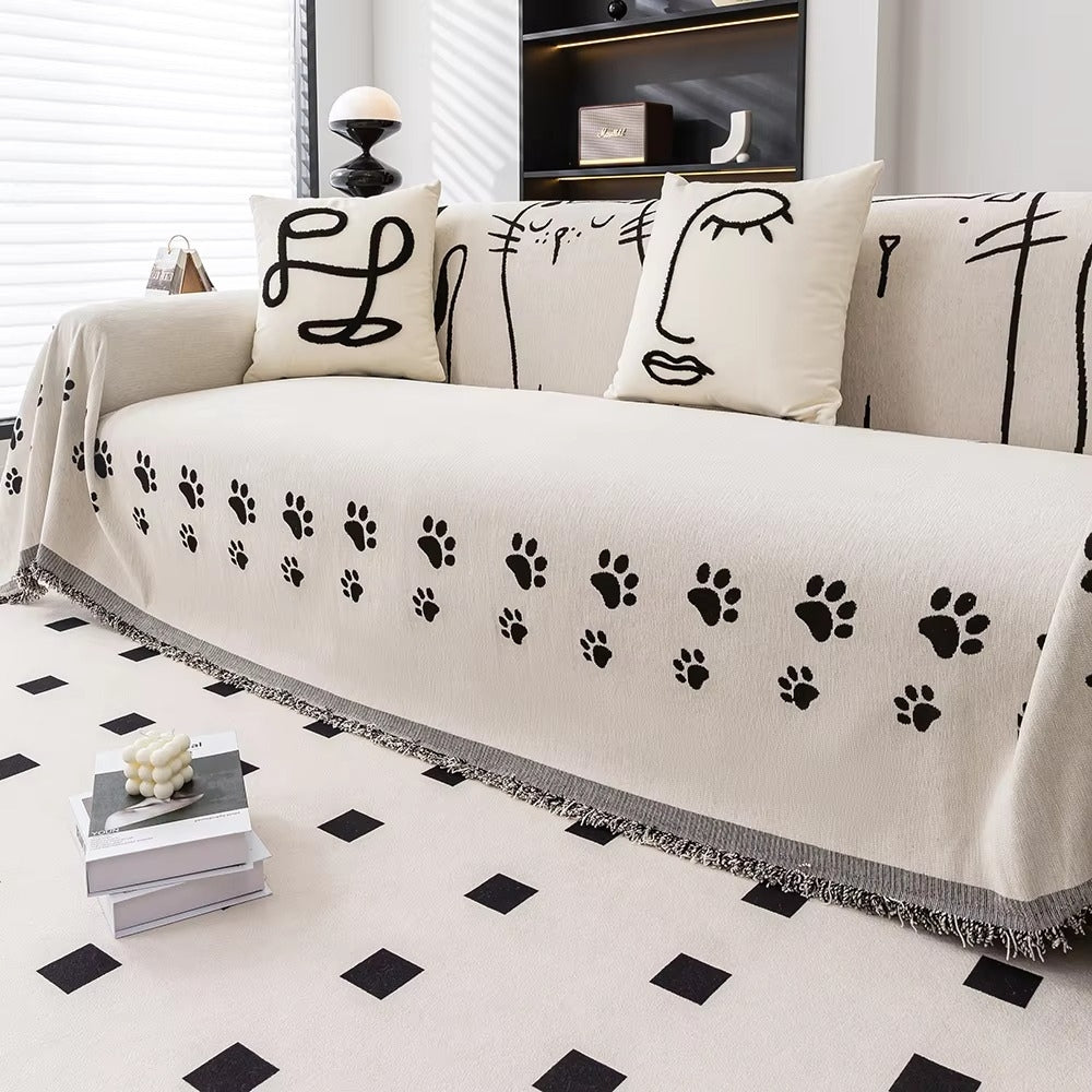 Housse de canapé en chenille pattes de chat