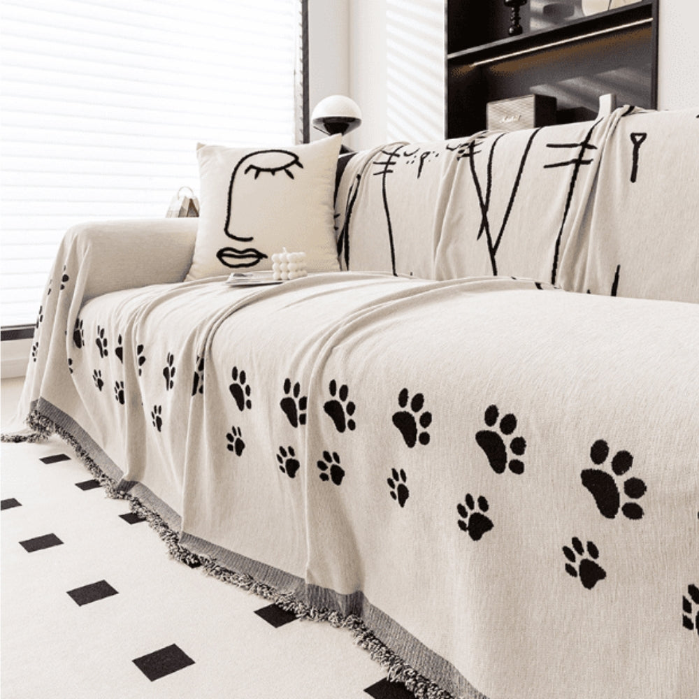 Housse de canapé en chenille pattes de chat