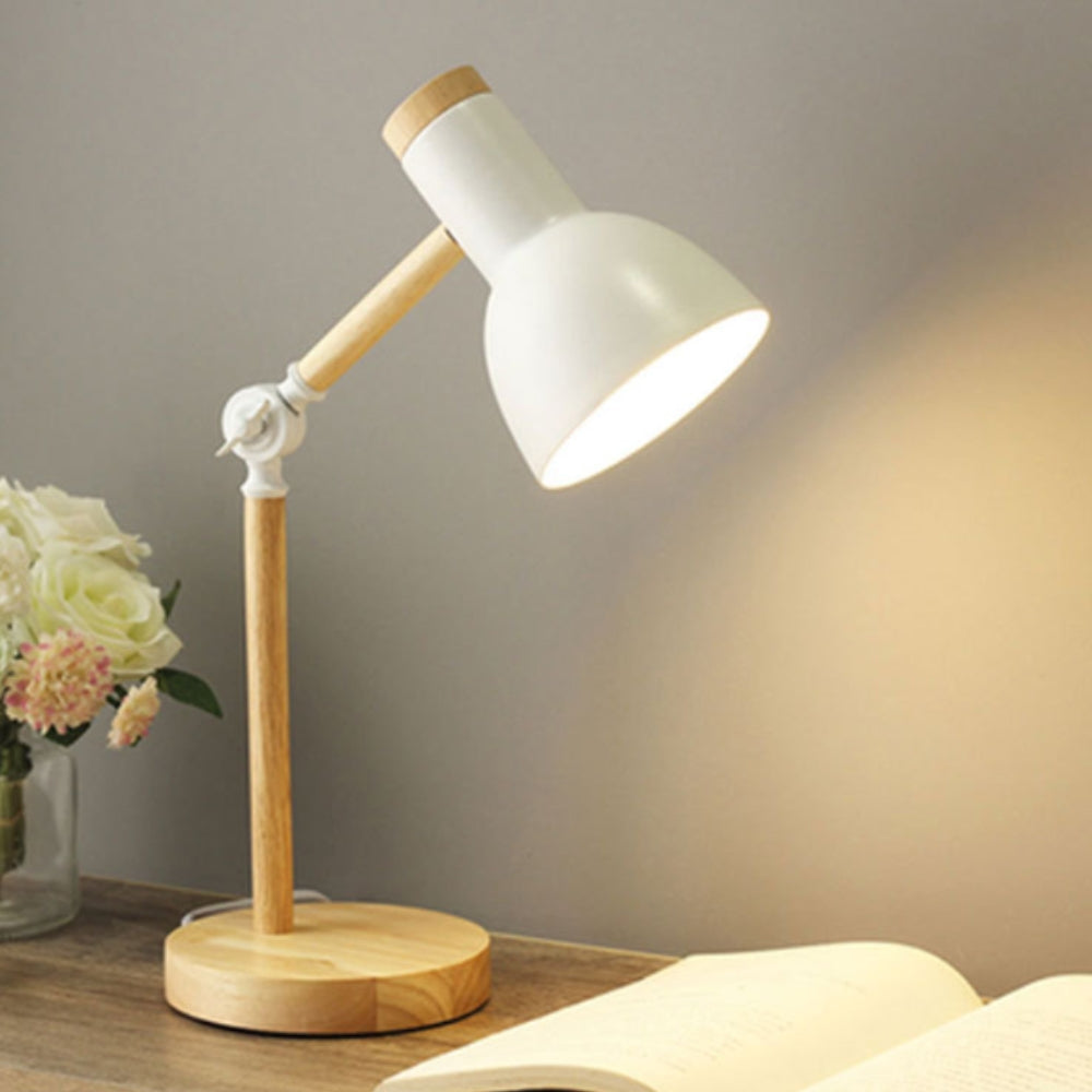 Lampe de table LED nordique en fer et bois