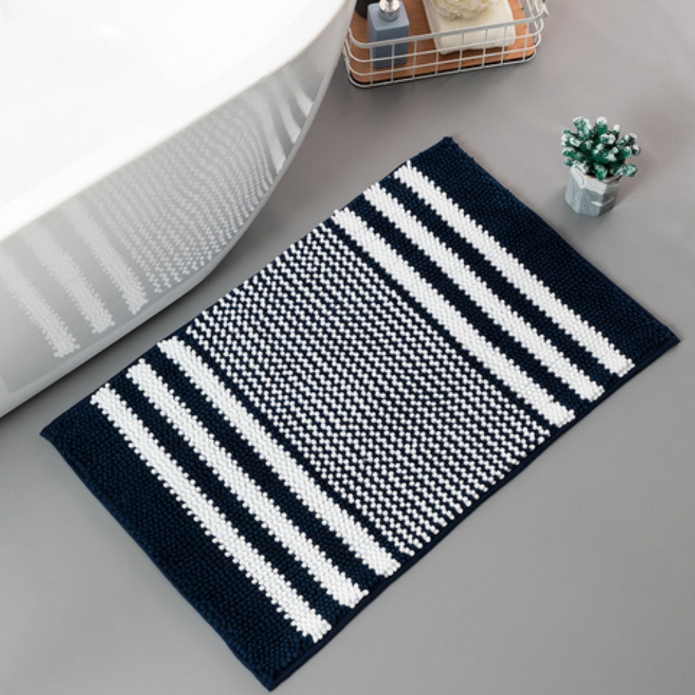 Tapis de bain en chenille rayée maille galet