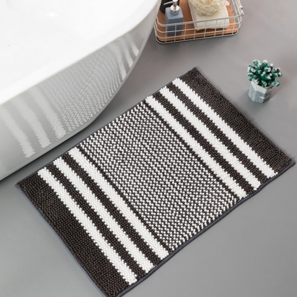 Tapis de bain en chenille rayée maille galet