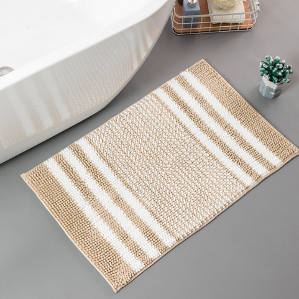 Tapis de bain en chenille rayée maille galet