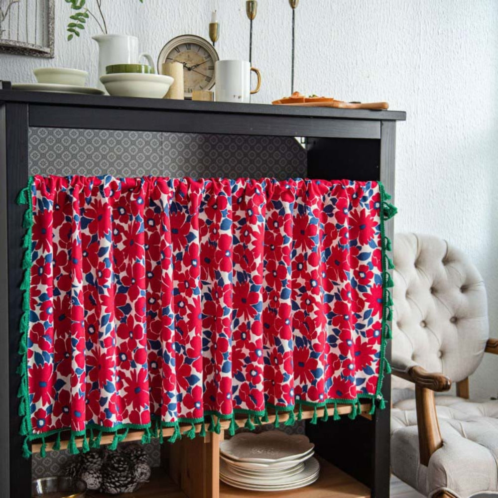 Rideau de placard en lin fleurs rouges – 59"x18"