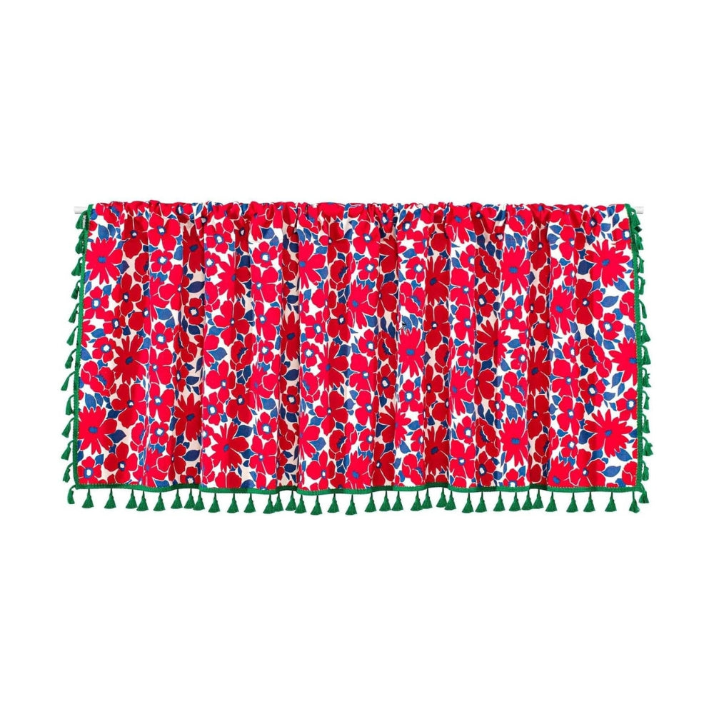 Rideau de placard en lin fleurs rouges