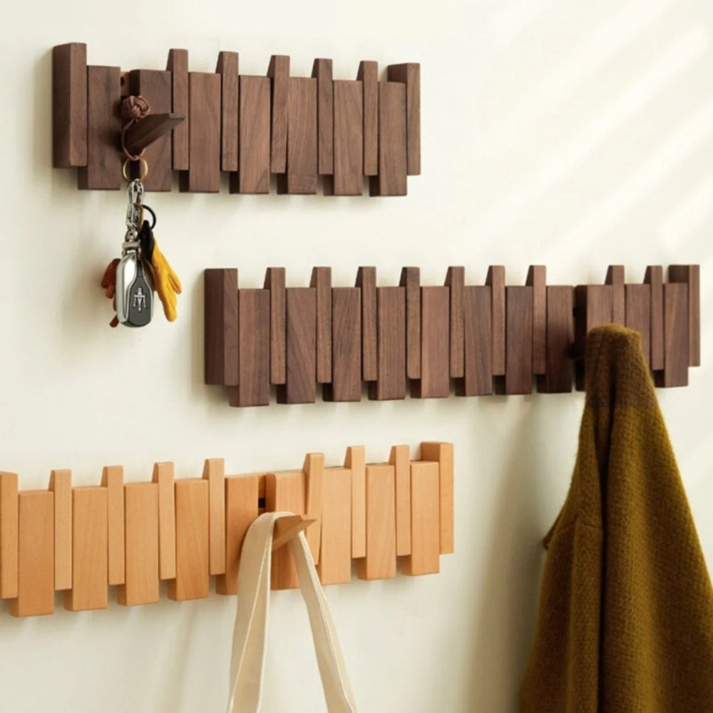 Patère murale en bois à crochets rabattables Piano – Naturel Beech