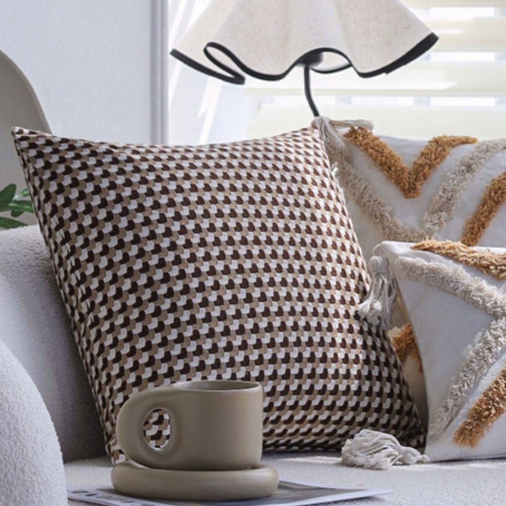 Housse de coussin tissage pixel