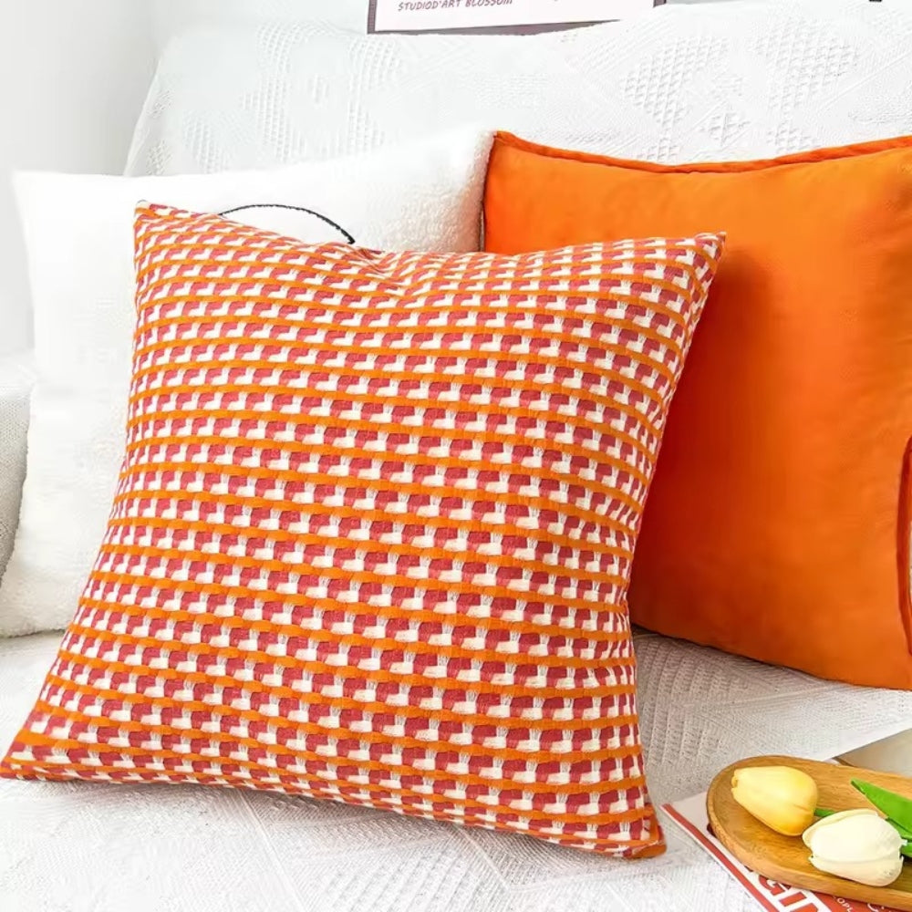 Housse de coussin tissage pixel – Rouille Check