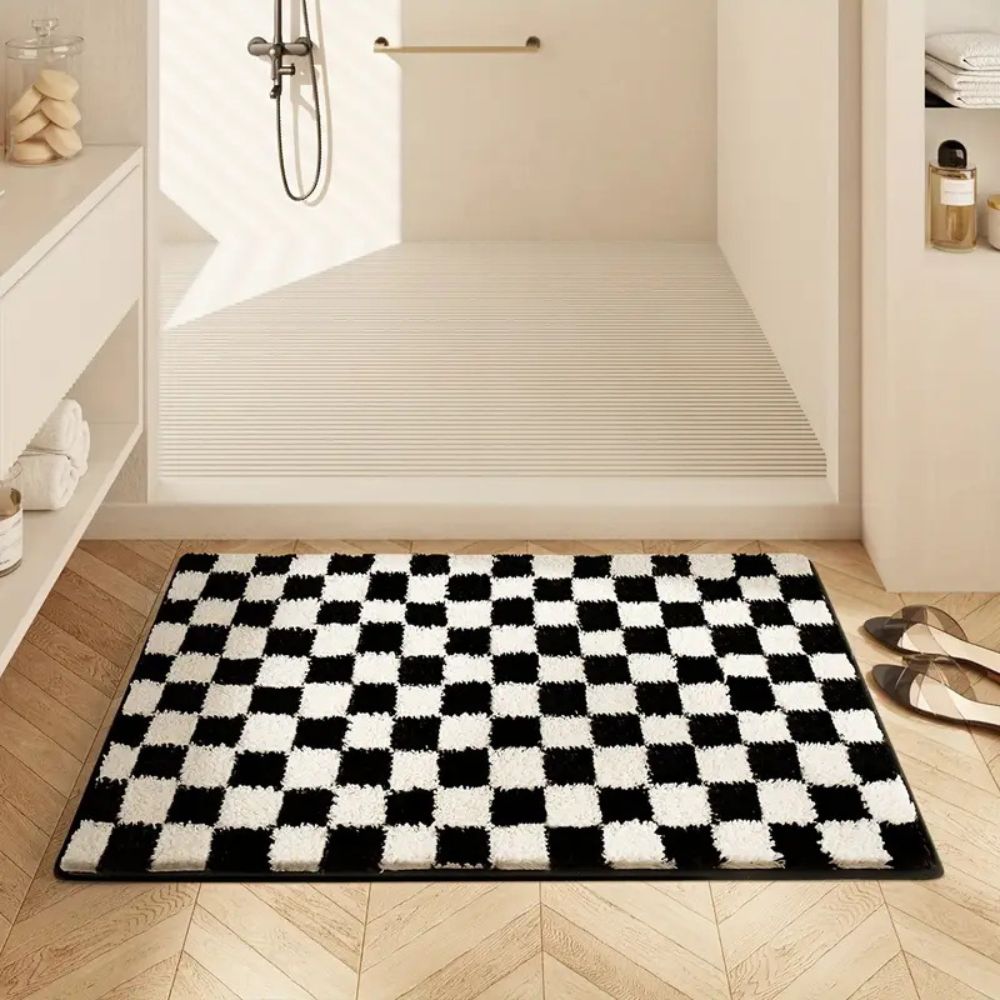 Tapis de bain moelleux à damier – 16"x23.5"