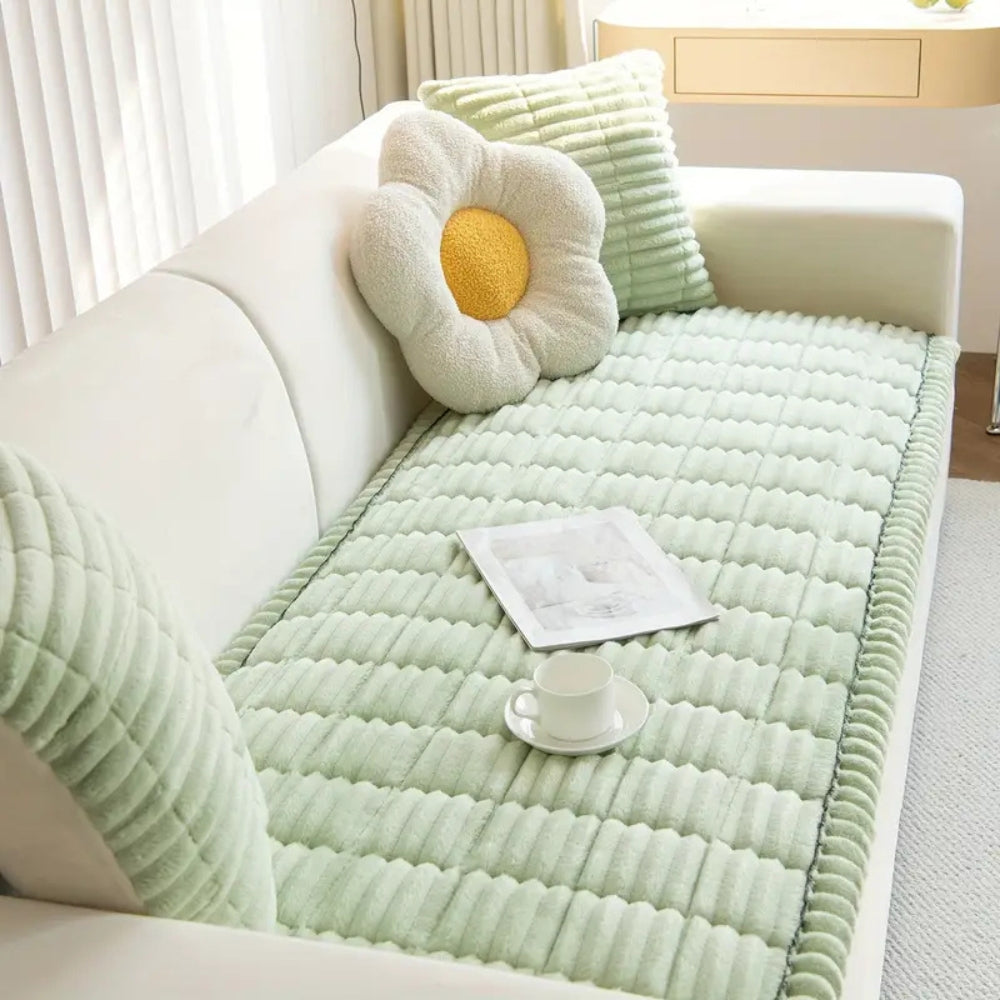 Housse de canapé moelleuse à bords plissés – Anthracite Calm