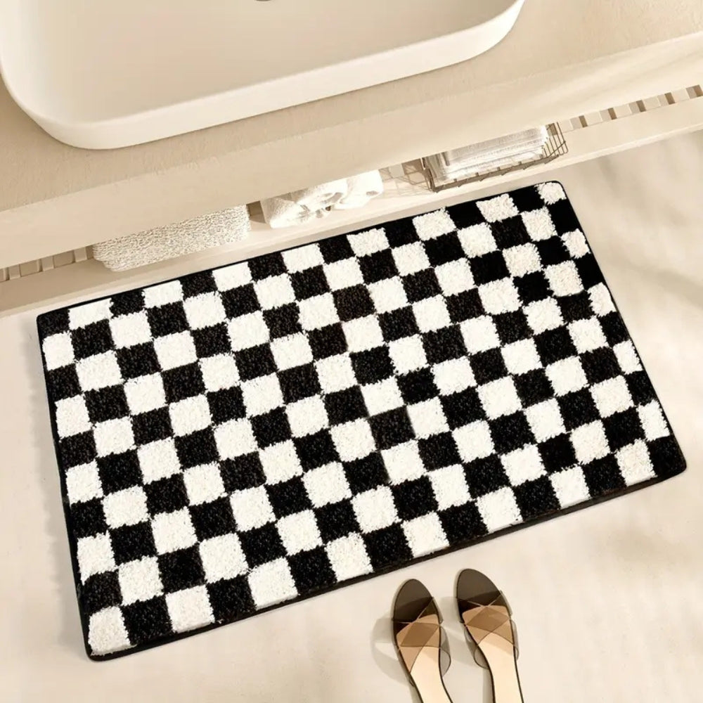 Tapis de bain moelleux à damier