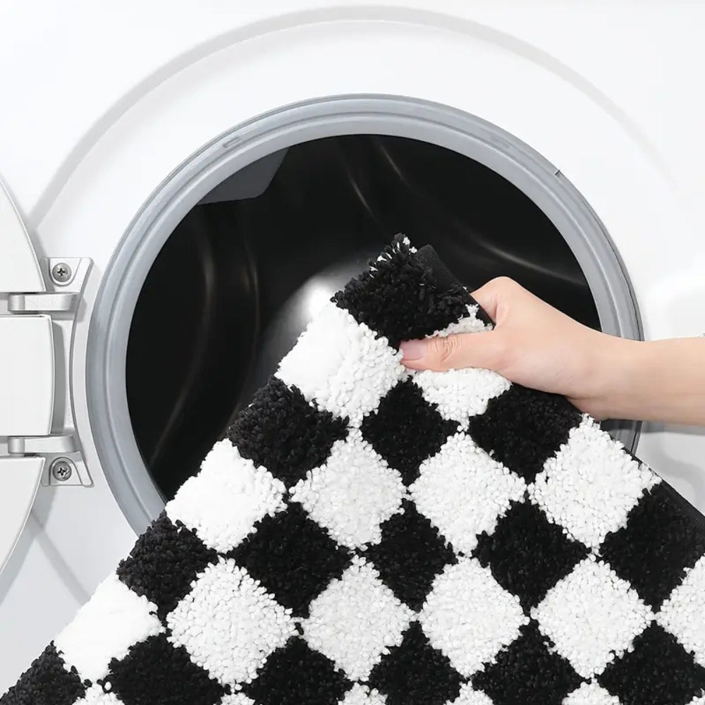 Tapis de bain moelleux à damier