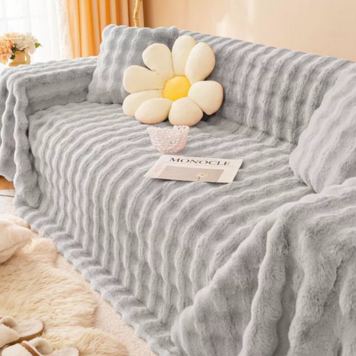 Housse de canapé en fausse fourrure de lapin