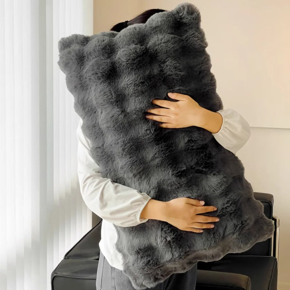 Housse de coussin en fausse fourrure de lapin – Anthracite Gris