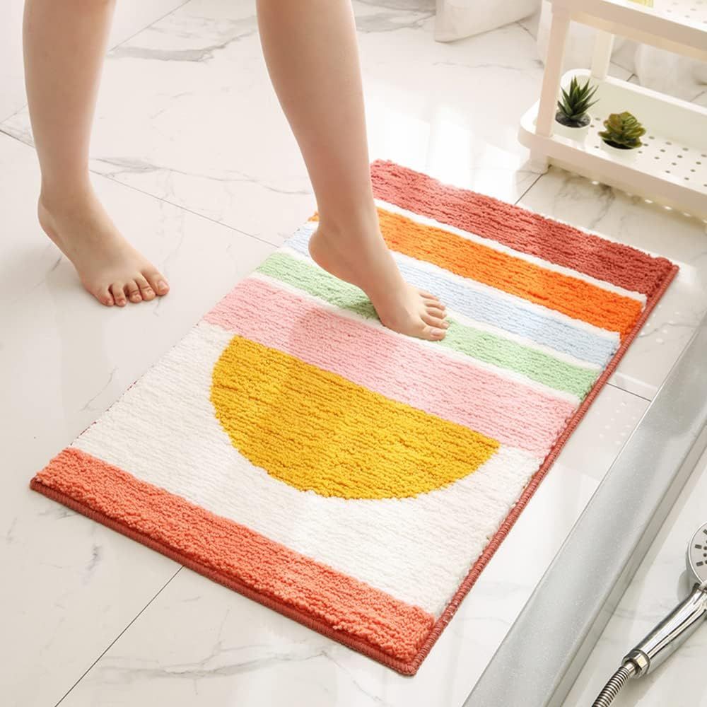 Tapis de bain doux coucher de soleil arc-en-ciel