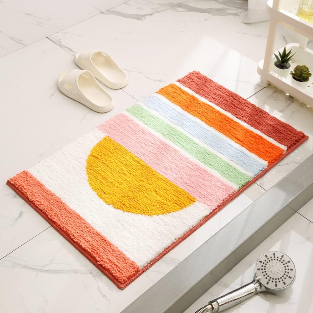 Tapis de bain doux coucher de soleil arc-en-ciel