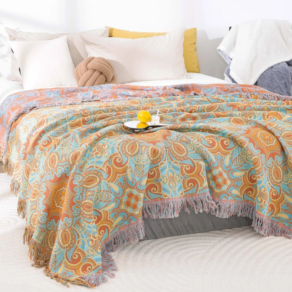 Plaid réversible en coton bohème Paisley