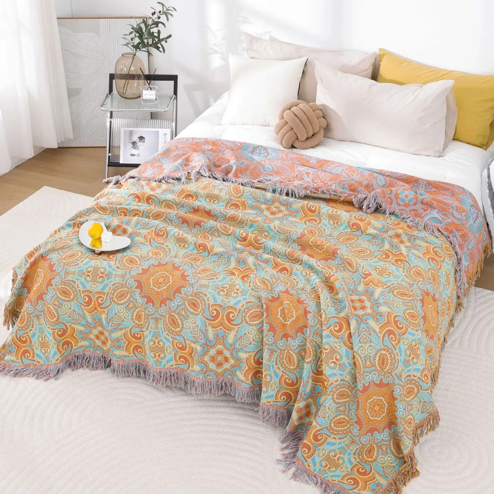 Plaid réversible en coton bohème Paisley – 47"x90.5"
