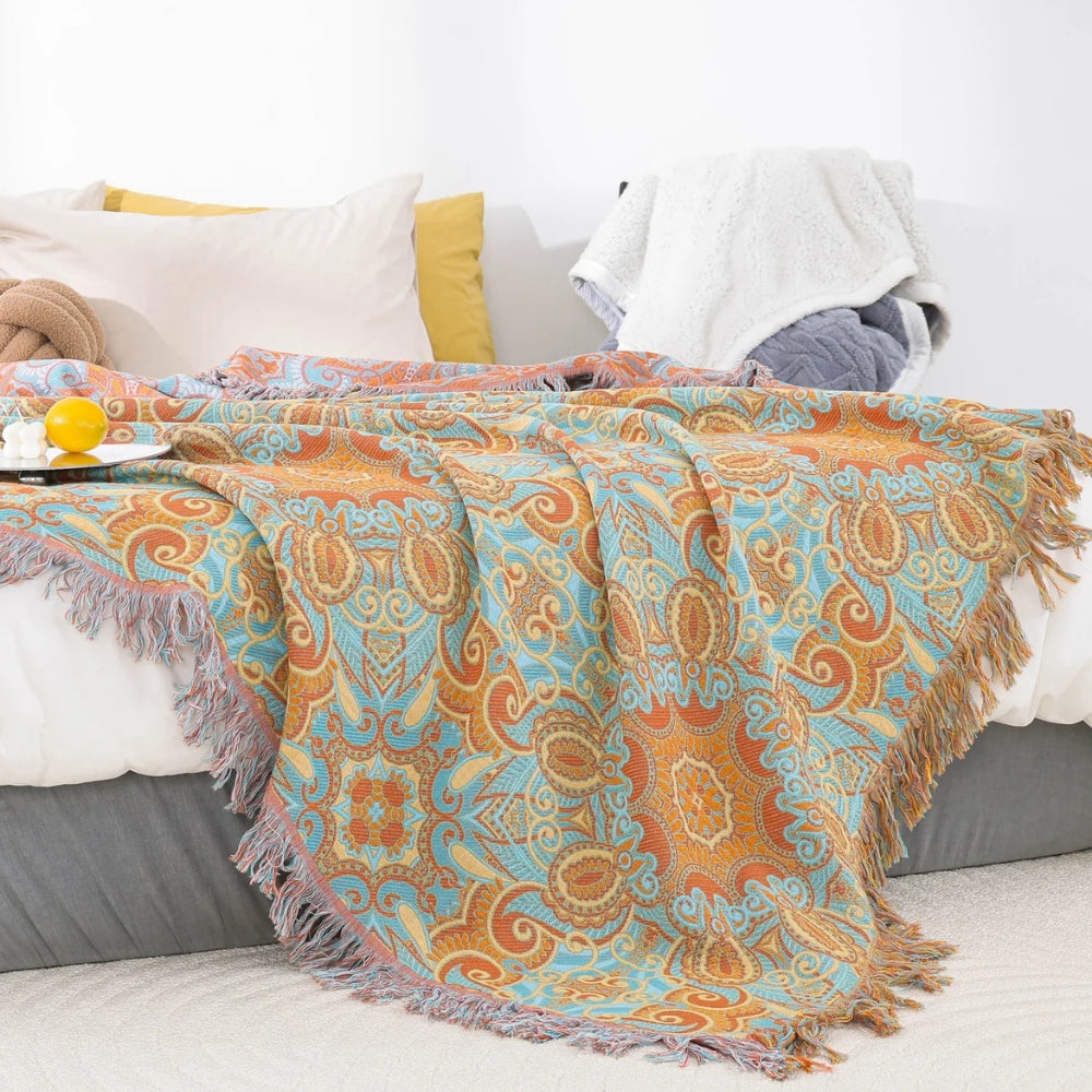 Plaid réversible en coton bohème Paisley