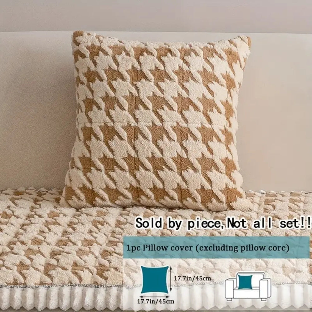 Housse de canapé et coussin pied-de-poule moelleux