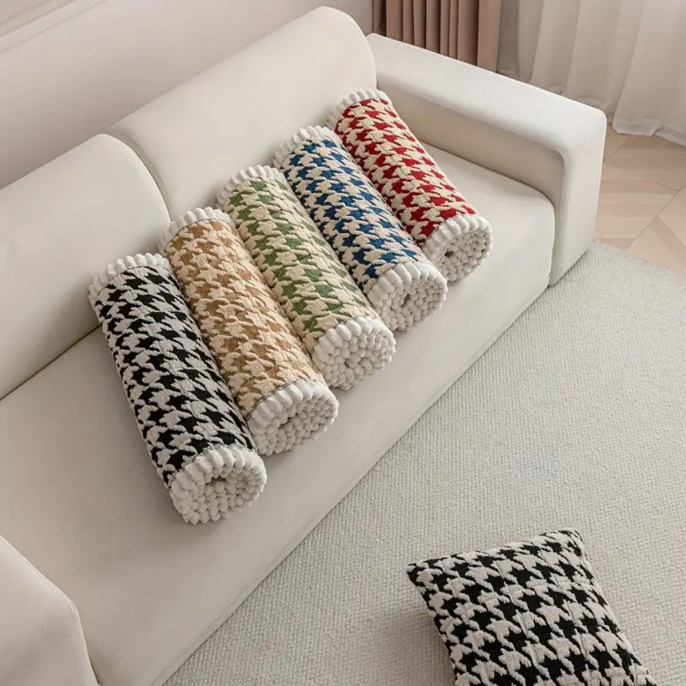 Housse de canapé et coussin pied-de-poule moelleux