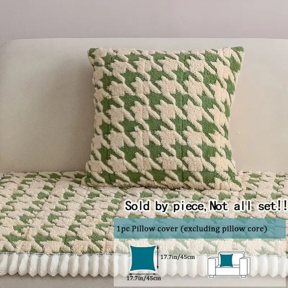 Housse de canapé et coussin pied-de-poule moelleux