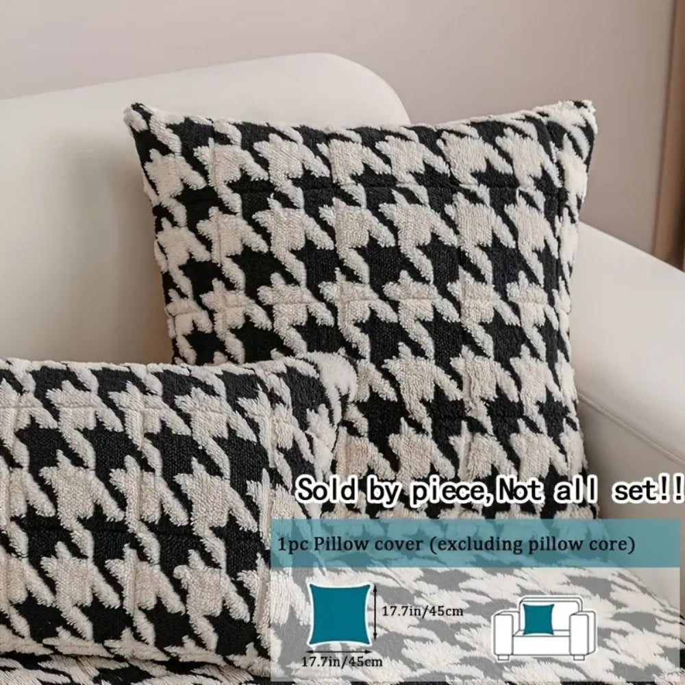 Housse de canapé et coussin pied-de-poule moelleux