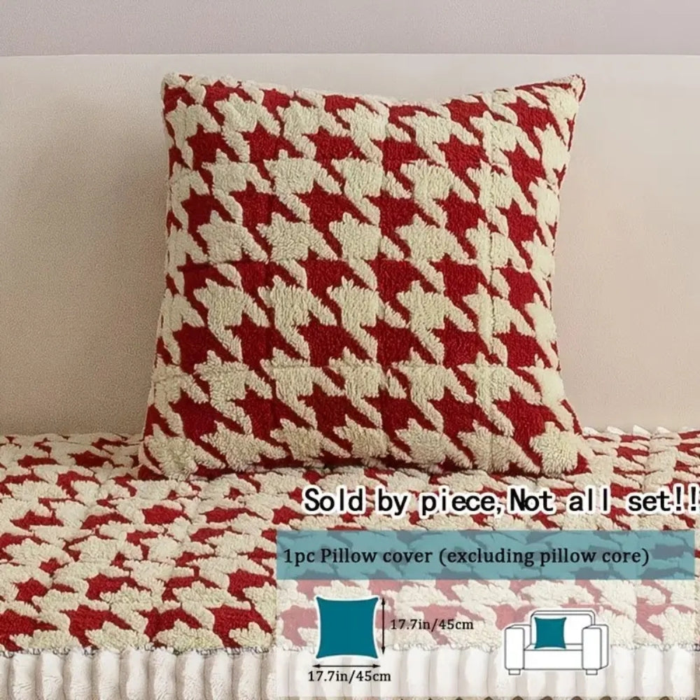 Housse de canapé et coussin pied-de-poule moelleux