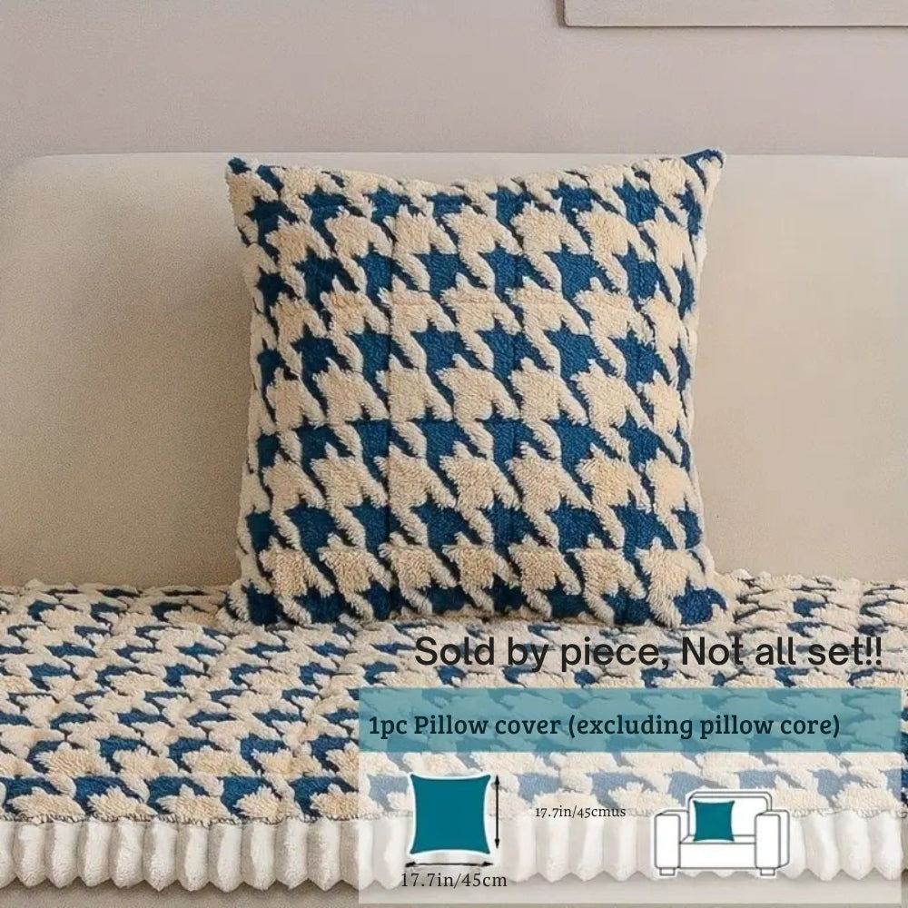 Housse de canapé et coussin pied-de-poule moelleux