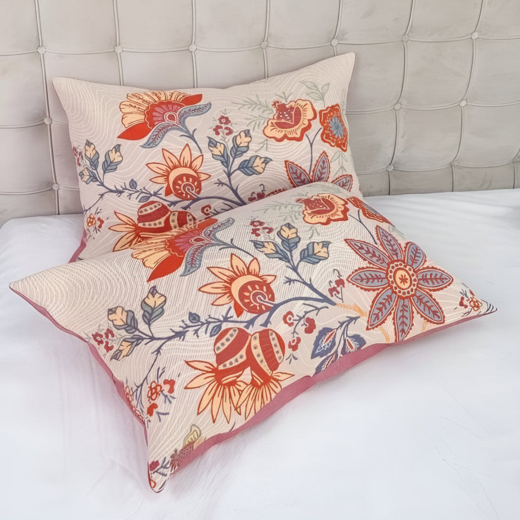 Taies d'oreiller boho rustiques fleuries | Lot de 2