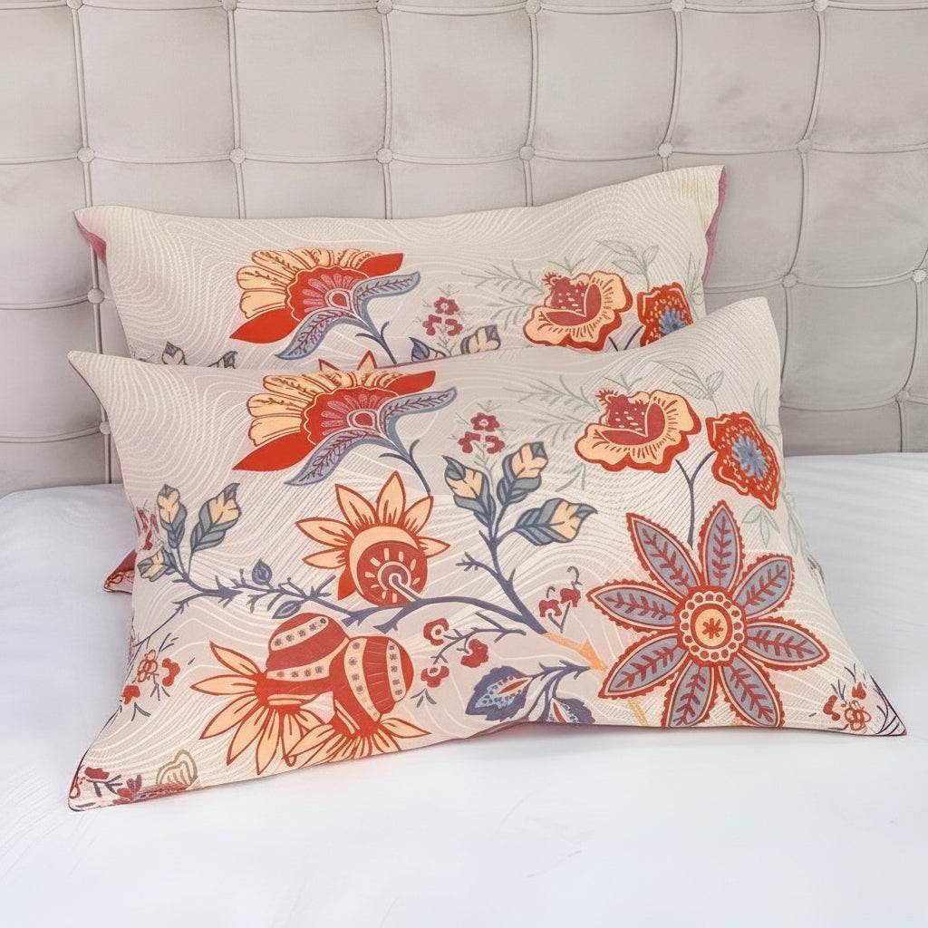 Taies d'oreiller boho rustiques fleuries | Lot de 2