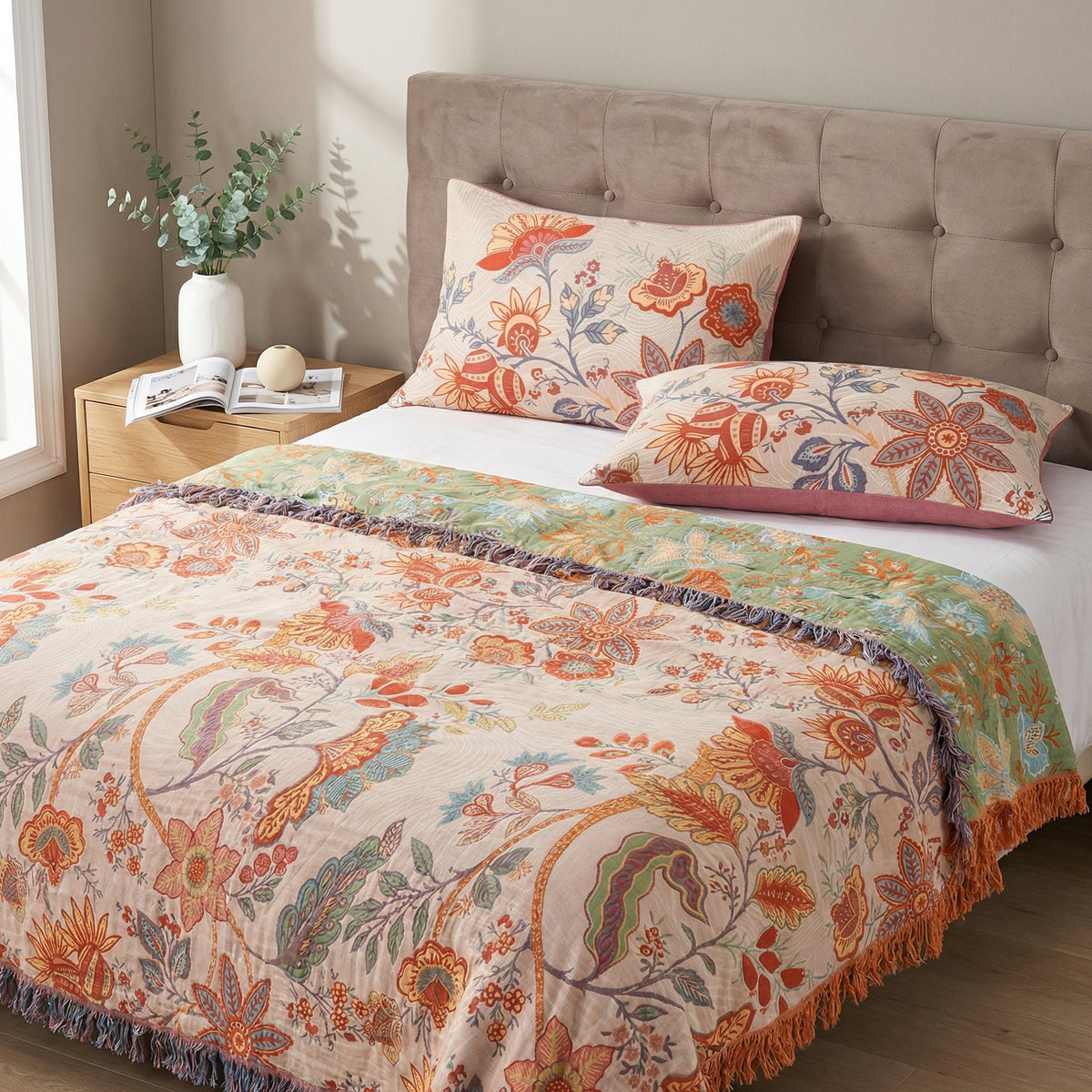 Taies d'oreiller boho rustiques fleuries | Lot de 2