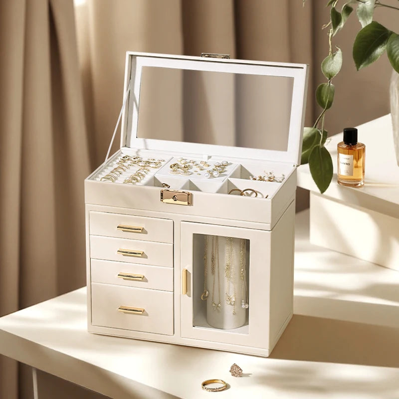 Grande Boîte À Bijoux En Cuir Beige
