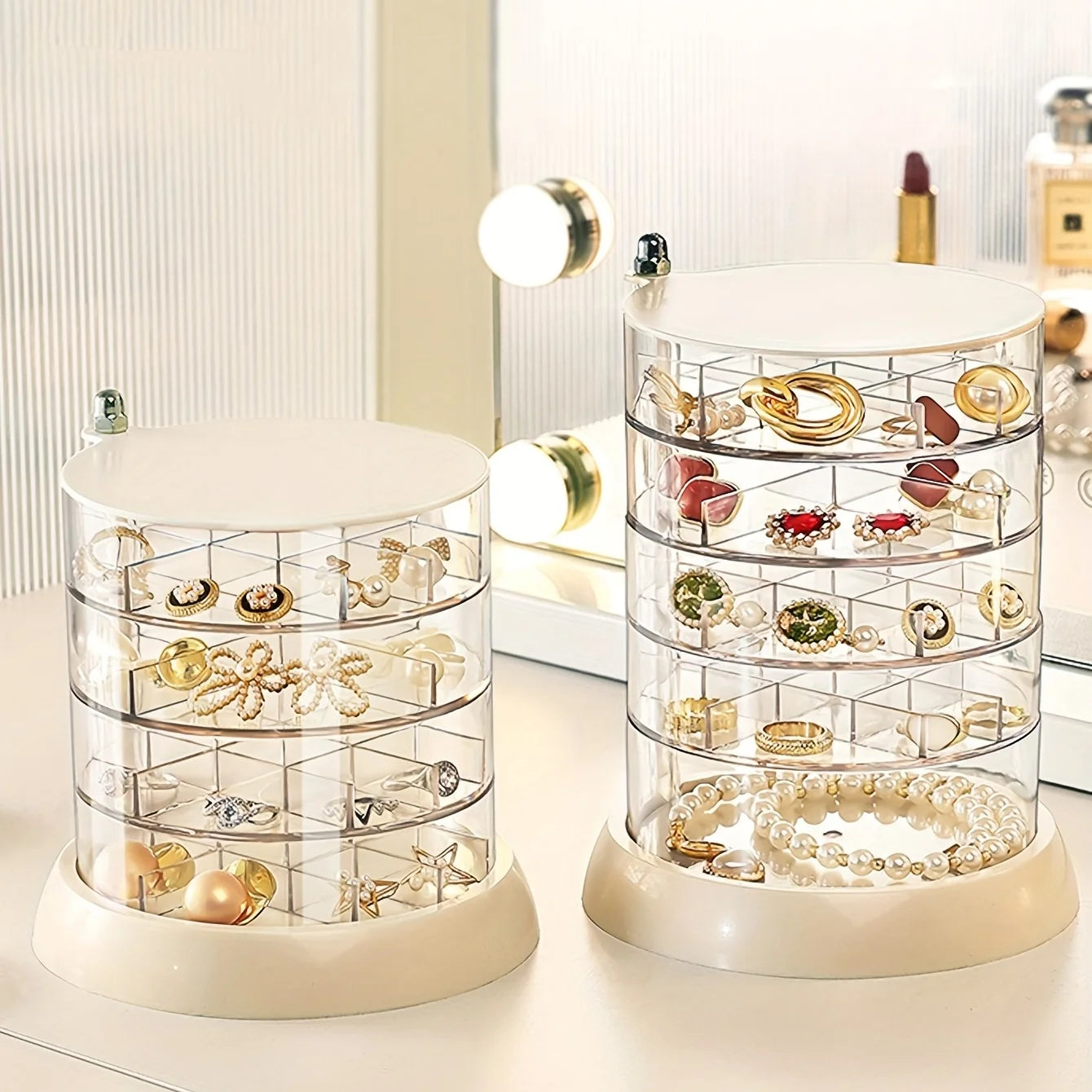 Présentoir Bijoux Rotatif Transparent Multi-Tiroirs