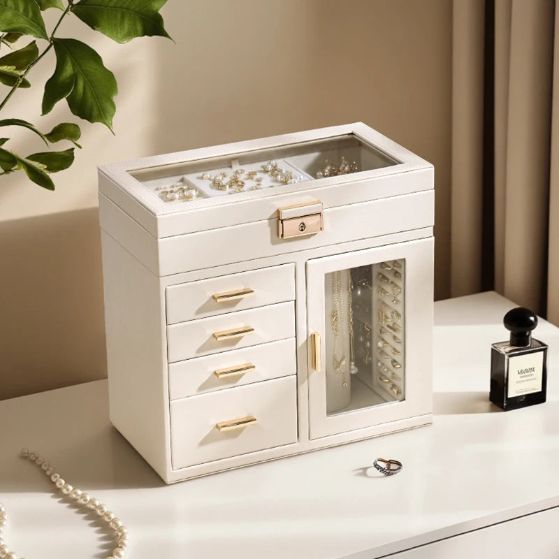 Grande Boîte À Bijoux En Cuir Beige