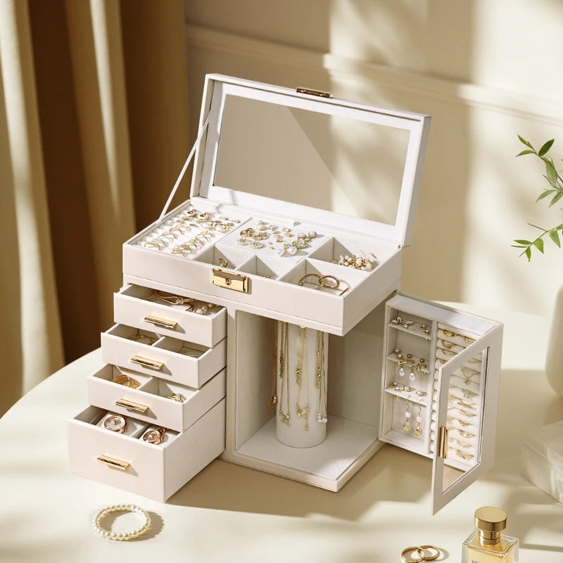 Grande Boîte À Bijoux En Cuir Beige