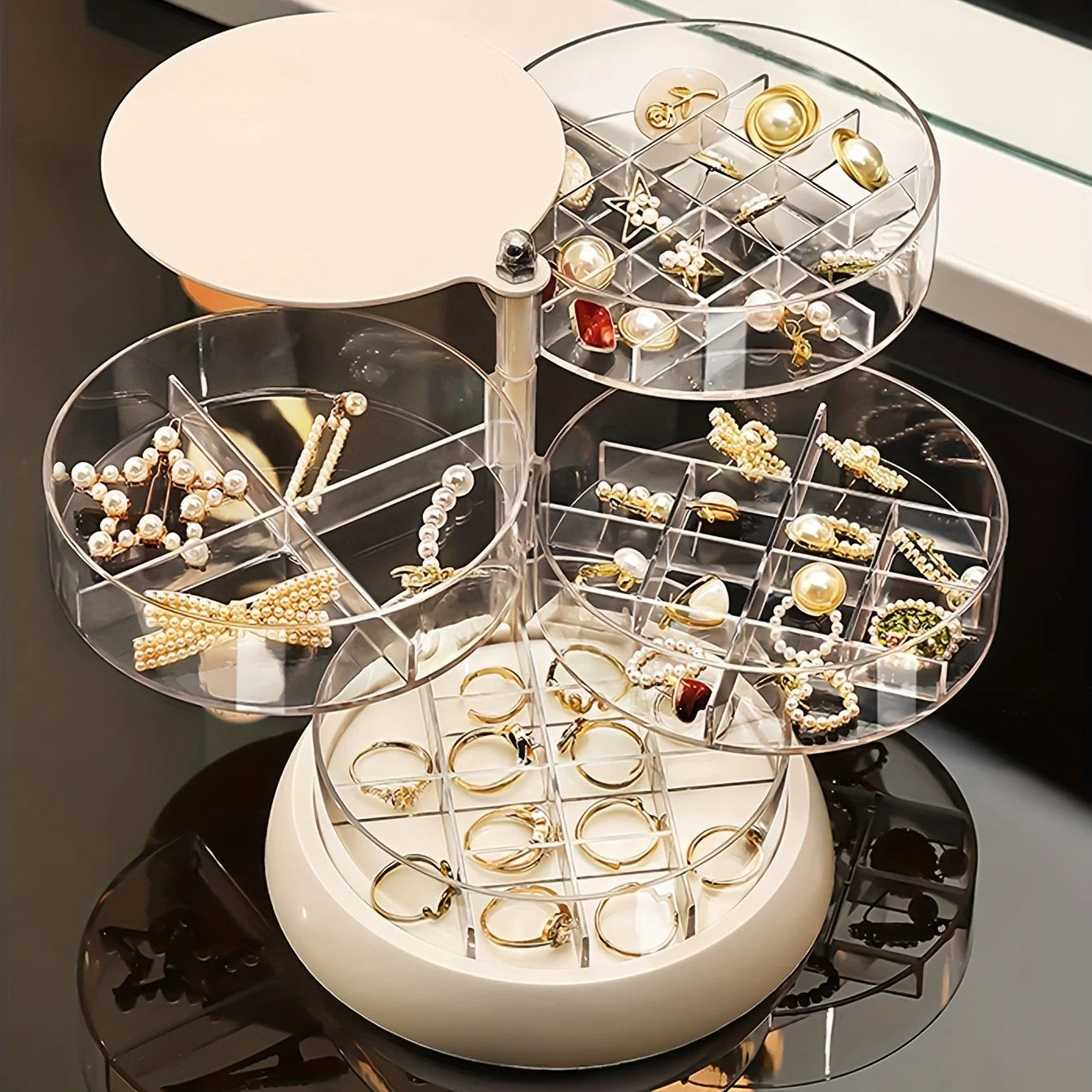 Présentoir Bijoux Rotatif Transparent Multi-Tiroirs