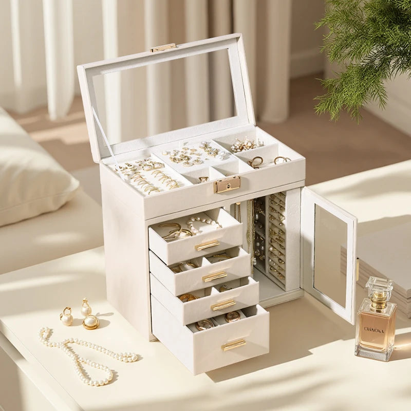 Grande Boîte À Bijoux En Cuir Beige