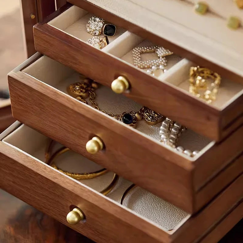 Boîte À Bijoux Rotative En Bois Foncé Avec Vitre Transparente